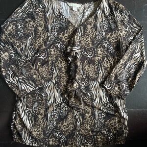 Laura Ashley Black and Silver Wrap Blouse with Notched Collar